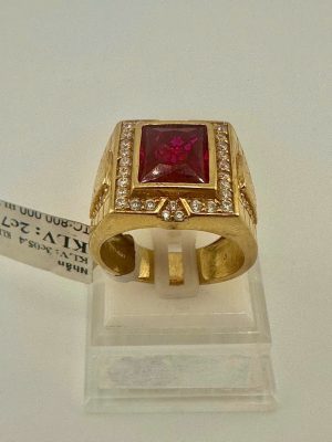 Nhẫn nam hột đỏ vàng 18k