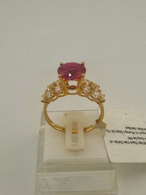 Nhẫn kim tiền nữ hột đỏ vàng 18k