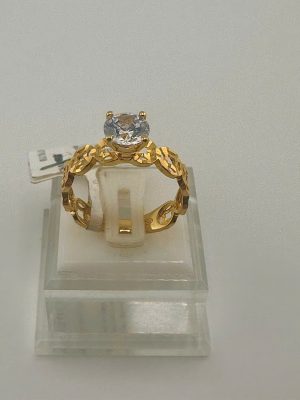 Nhẫn kim tiền nữ hột trắng vàng 18k